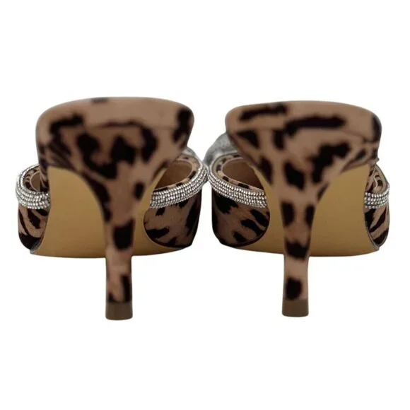 LILIANA / Romantic-1 Leopard Print / Pointed Toe Mules With Rhinestone Bow Embel - Picture 5 of 9